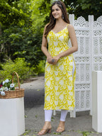 Women's Rayon Floral Printed Sleeveless Straight Kurti Set