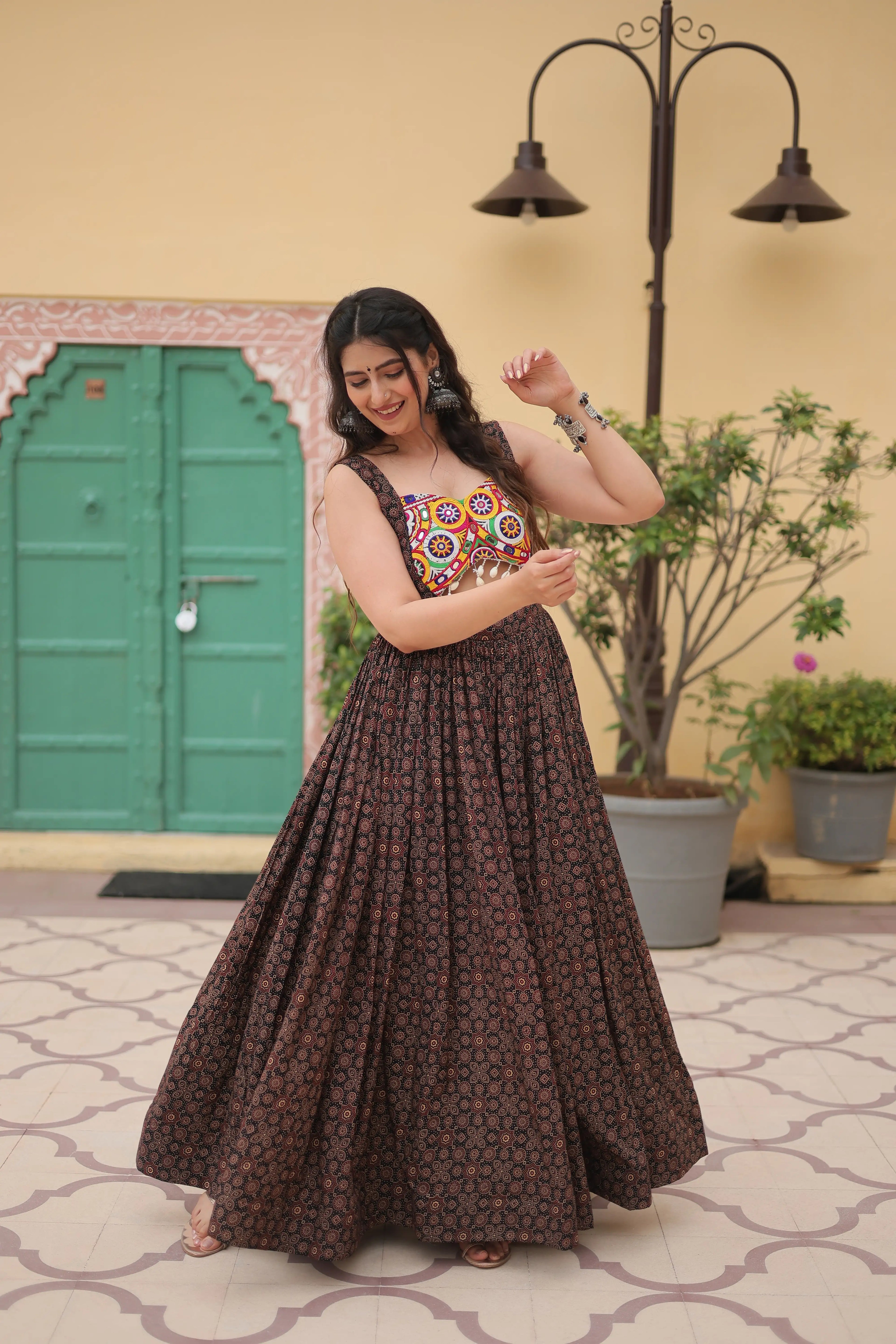 Black Faux Georgette Designer Gown – Fully Flared Elegant Party & Wedding Set