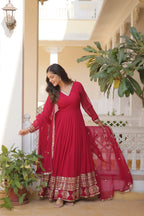 Pink Faux Blooming Gown with Sequined Dupatta – Elegant Fully Flared Party & Wedding Set