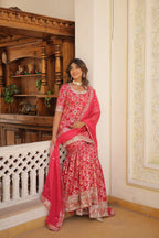 Pink Faux Blooming Sequins Embroidered Sharara Set with Matching Dupatta – Festive & Party Wear