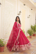 Pink Faux Blooming Sequins Embroidered Gown with Matching Dupatta – Festive & Party Wear 2024