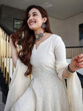 Women's Cotton Chikankari Long Anarkali Kurti With Dupatta