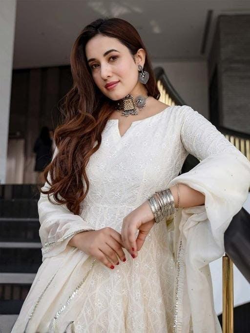 Women's Cotton Chikankari Long Anarkali Kurti With Dupatta
