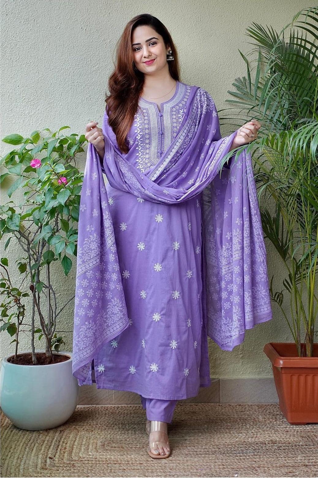 Women’s Cotton Floral Printed Straight Kurti With Pant and Dupatta