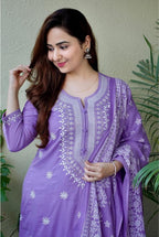 Women’s Cotton Floral Printed Straight Kurti With Pant and Dupatta