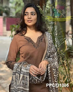 Women Pure Cotton Embroidery Straight Kurti with Pant & Dupatta Set