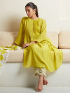 Women's Cotton Printed Line Flared Straight Kurti with Palazzo and Dupatta