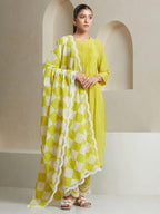 Women's Cotton Printed Line Flared Straight Kurti with Palazzo and Dupatta