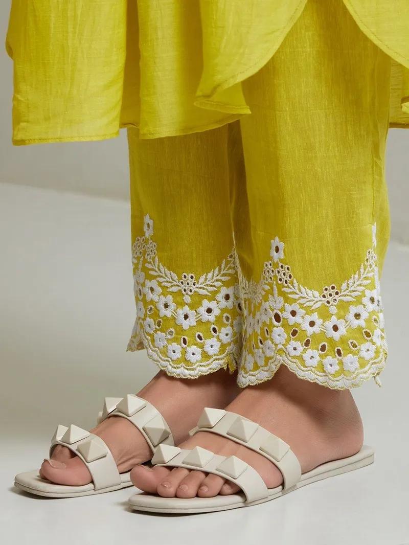 Women's Cotton Printed Line Flared Straight Kurti with Palazzo and Dupatta