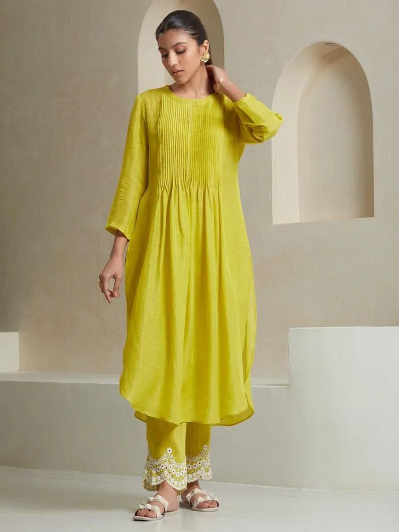 Women's Cotton Printed Line Flared Straight Kurti with Palazzo and Dupatta