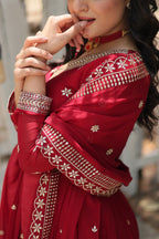 Maroon Designer Faux Blooming Anarkali Gown with Sequins Embroidered Dupatta – Wedding & Festive Wear