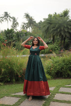 Green Banarasi Jacquard Silk Gown – Elegant Free-Size Designer Party & Wedding Wear