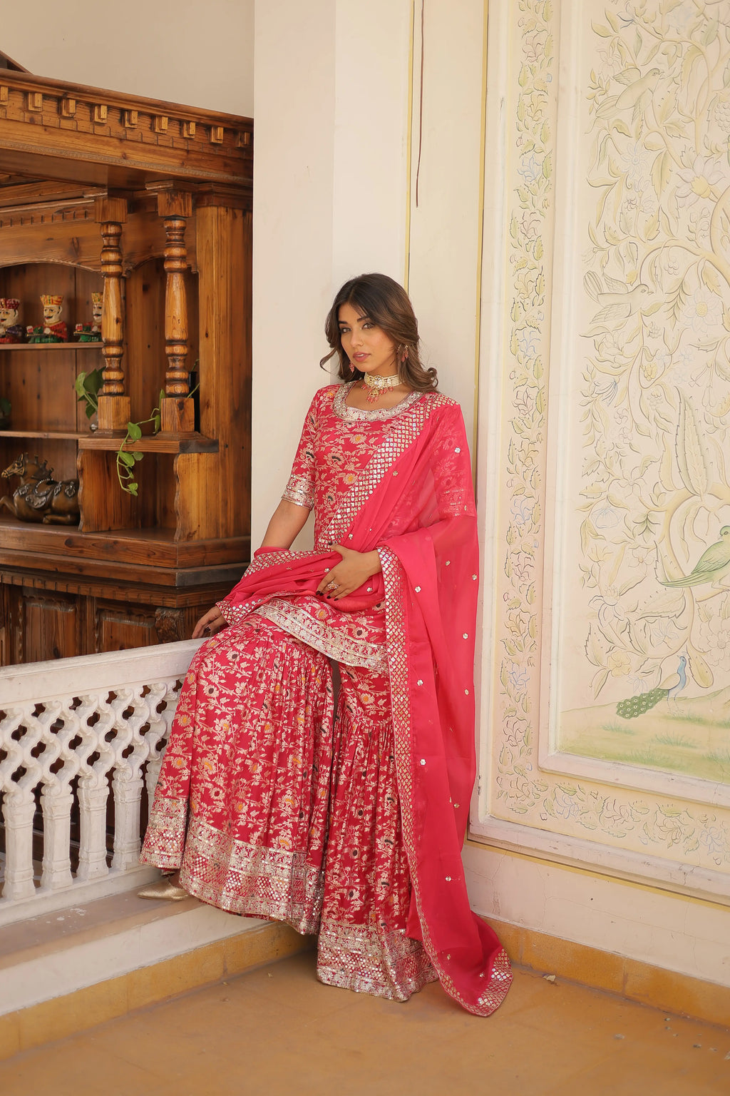 Pink Faux Blooming Sequins Embroidered Sharara Set with Matching Dupatta – Festive & Party Wear