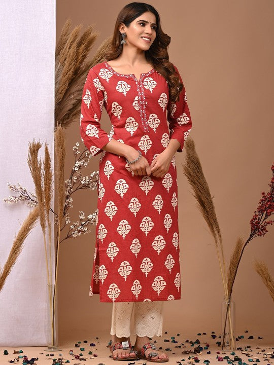 Women's Rayon Printed Straight Kurti With Pant Set