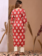 Women's Rayon Printed Straight Kurti With Pant Set