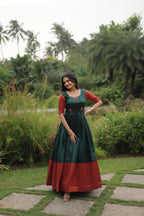 Green Banarasi Jacquard Silk Gown – Elegant Free-Size Designer Party & Wedding Wear