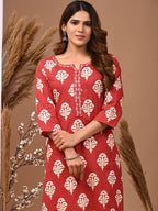 Women's Rayon Printed Straight Kurti With Pant Set