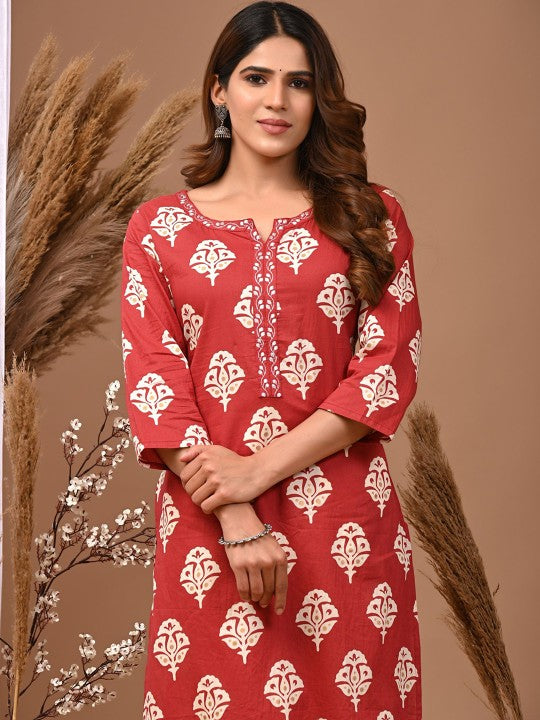 Women's Rayon Printed Straight Kurti With Pant Set