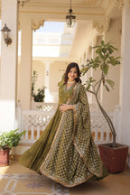 Mehandi Designer Faux Georgette Gown with Sequined Dupatta – Elegant Festive & Party Wear Set