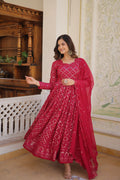 Rani Faux Blooming Designer Gown with Sequined Dupatta – Elegant Fully Flared Party & Wedding Set
