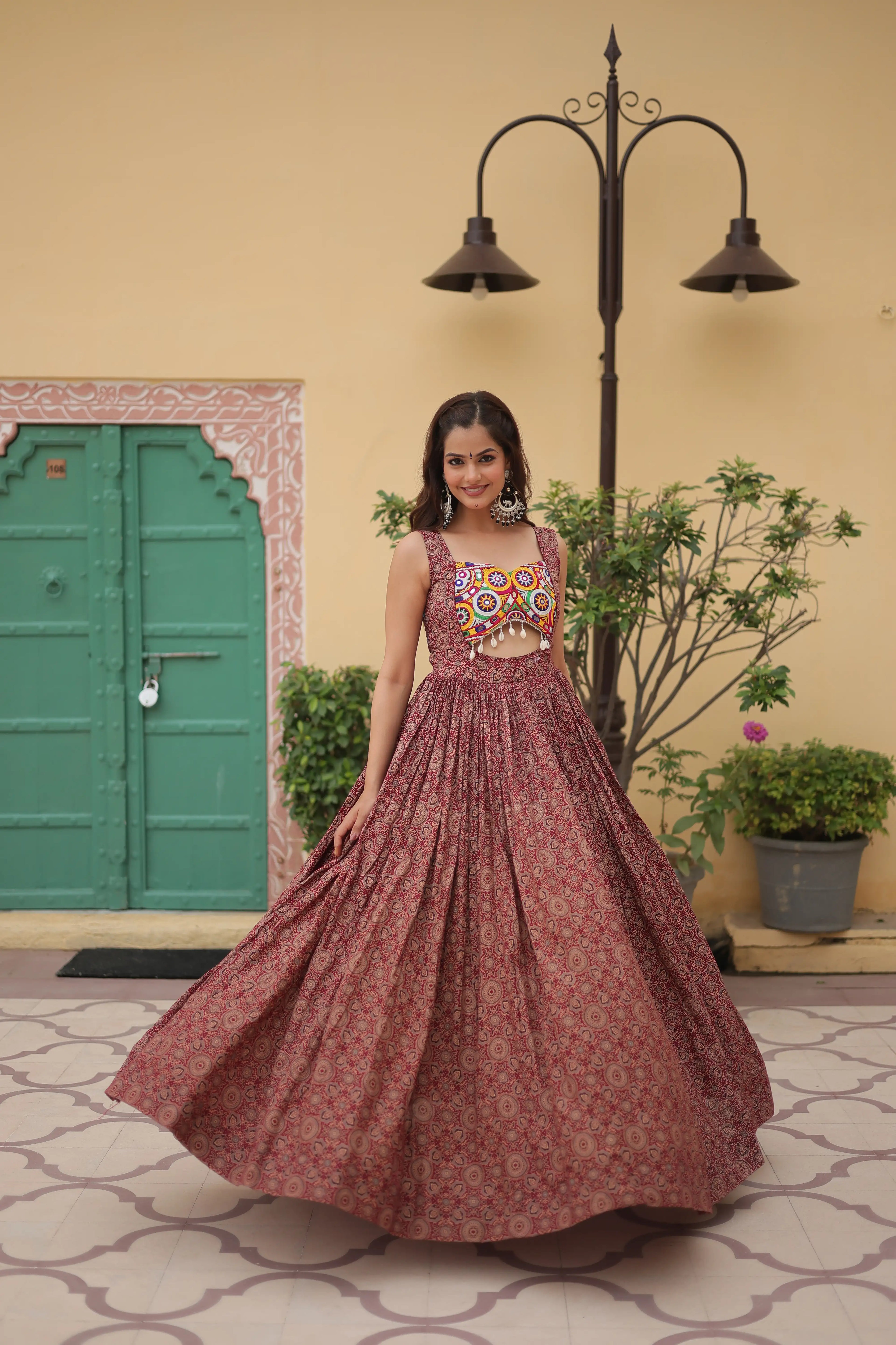 Maroon Faux Georgette Designer Gown – Fully Flared Elegant Party & Wedding Set
