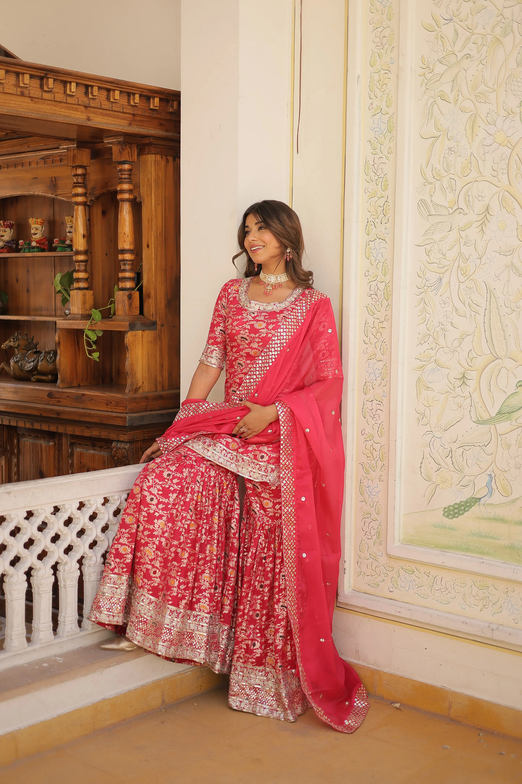 Pink Faux Blooming Sequins Embroidered Sharara Set with Matching Dupatta – Festive & Party Wear
