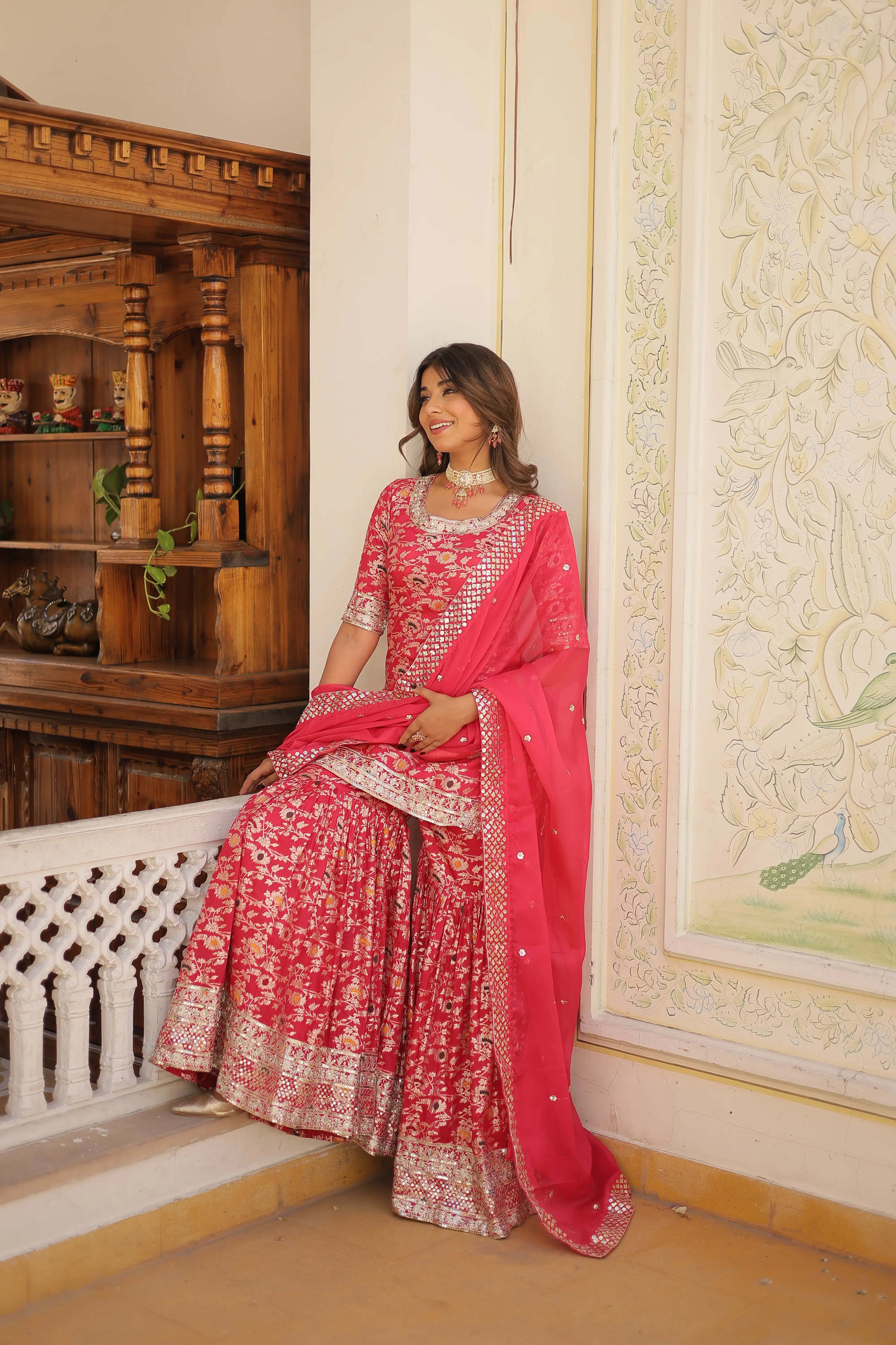 Pink Faux Blooming Sequins Embroidered Sharara Set with Matching Dupatta – Festive & Party Wear