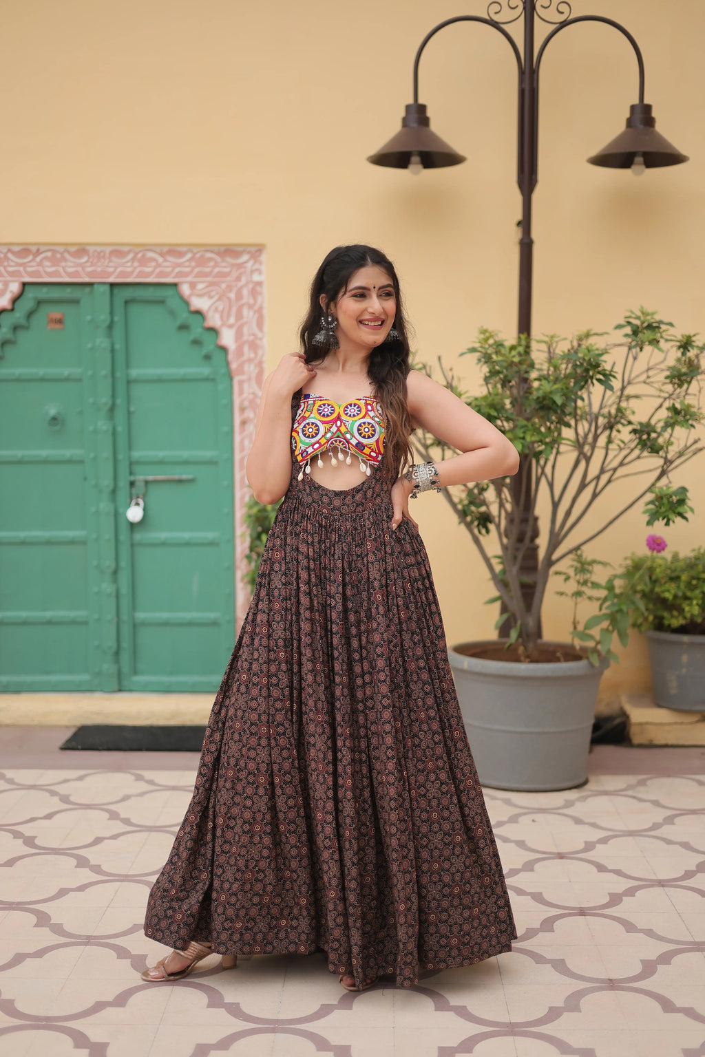 Black Faux Georgette Designer Gown – Fully Flared Elegant Party & Wedding Set