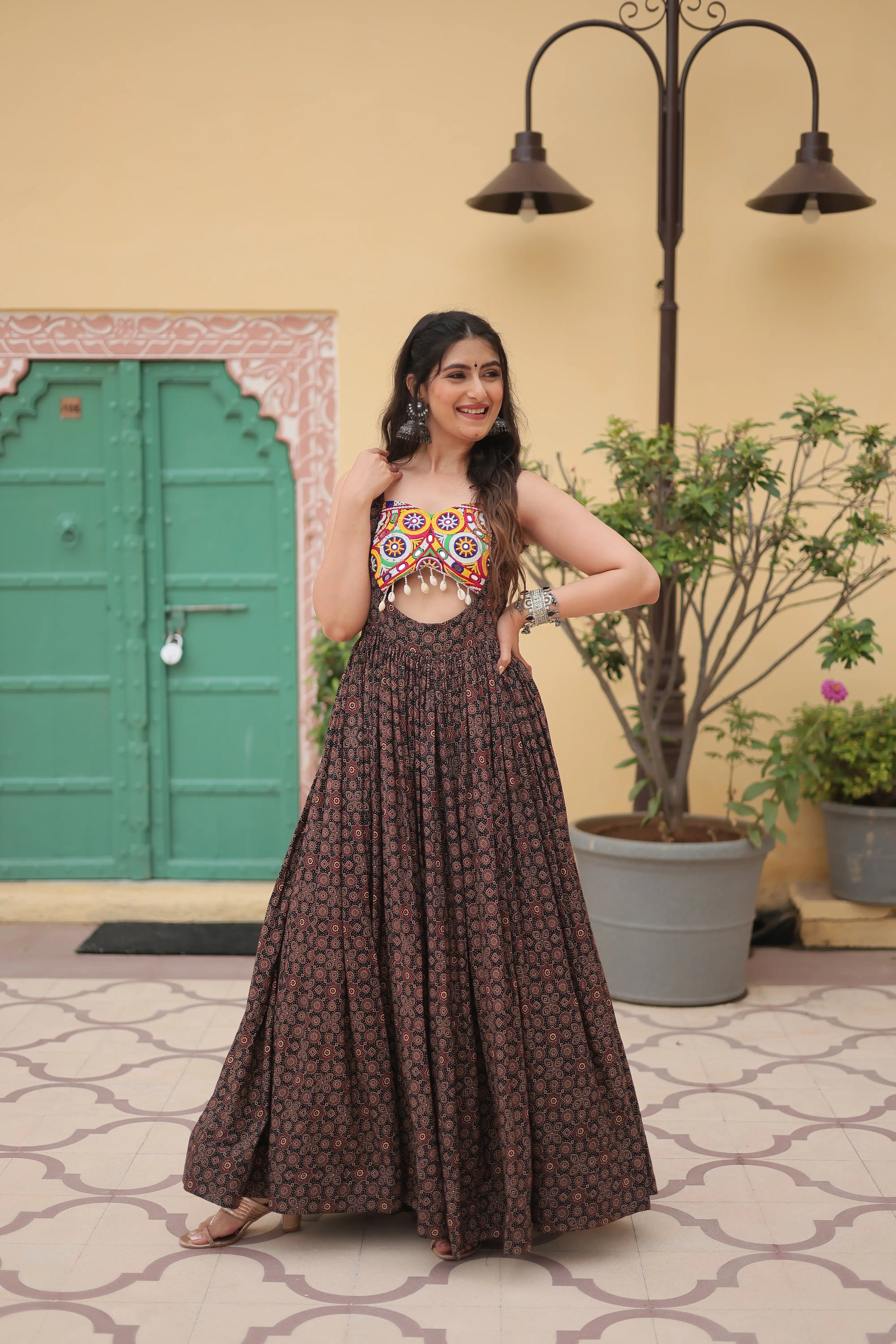 Black Faux Georgette Designer Gown – Fully Flared Elegant Party & Wedding Set