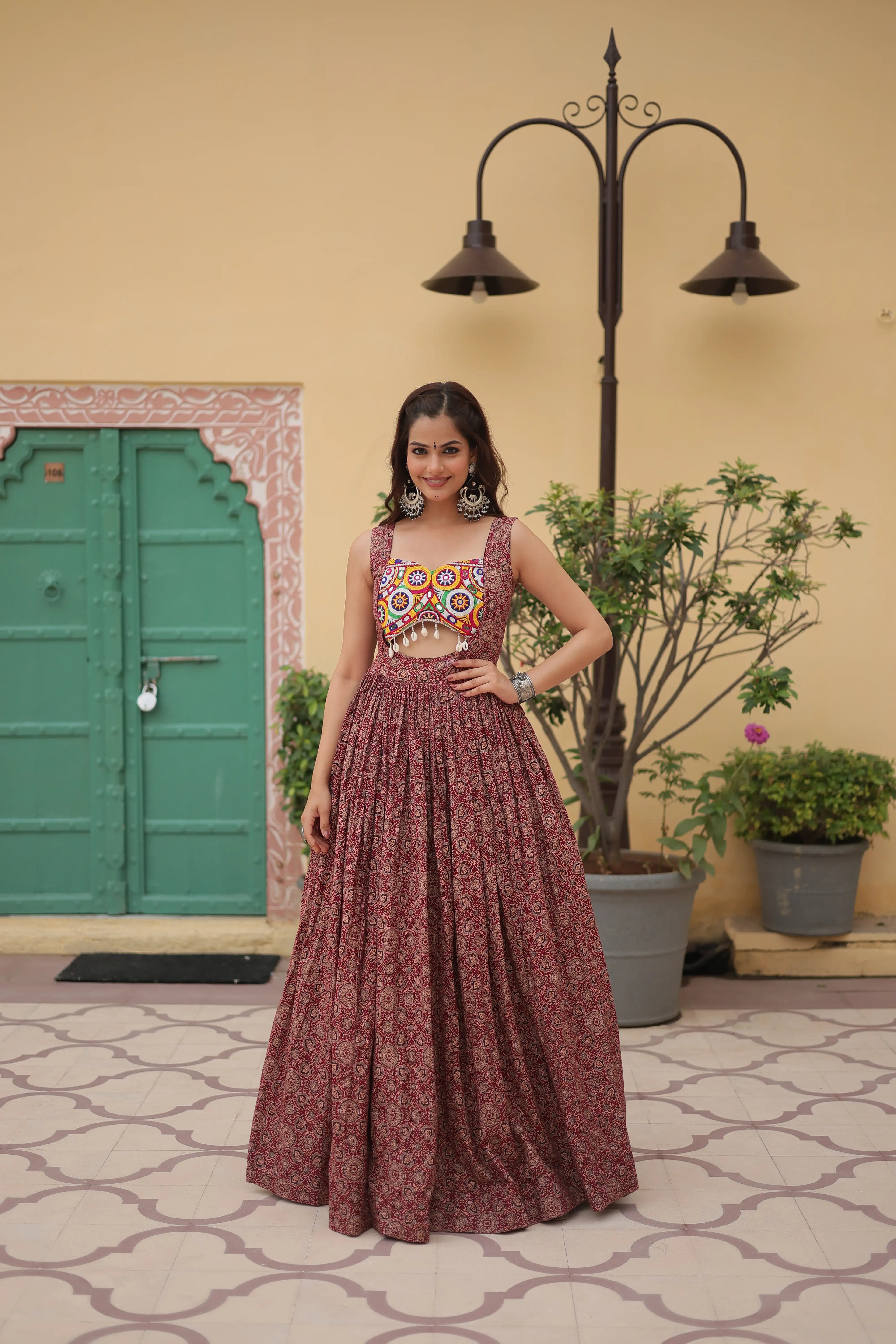 Maroon Faux Georgette Designer Gown – Fully Flared Elegant Party & Wedding Set