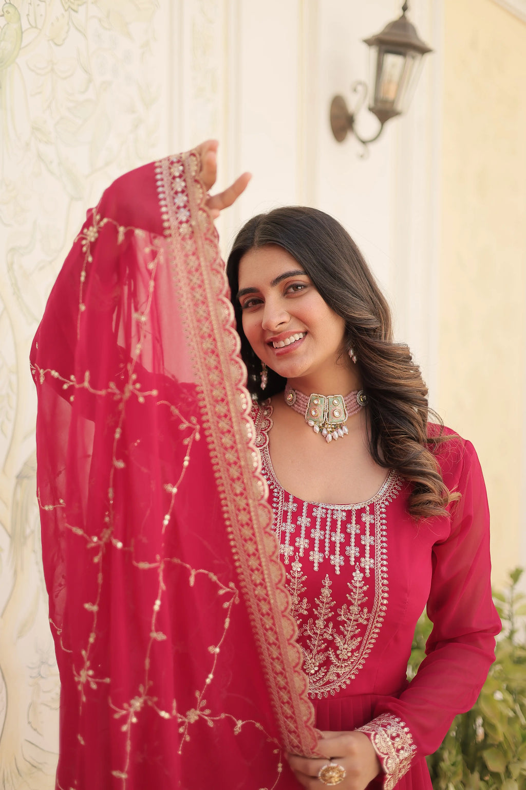 Pink Faux Blooming Sequins Embroidered Gown with Matching Dupatta – Festive & Party Wear 2024