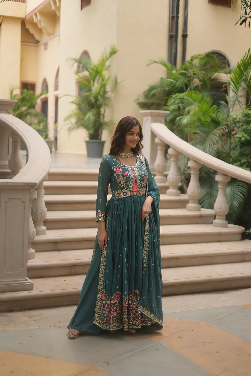 Rama Faux Georgette Sequins Embroidered Kurti with Sharara & Dupatta Set
