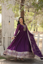 Purple Faux Blooming Sequins Embroidered Gown with Matching Dupatta – Festive & Party Wear