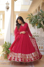 Pink Faux Blooming Gown with Sequined Dupatta – Elegant Fully Flared Party & Wedding Set