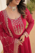 Pink Faux Blooming Sequins Embroidered Gown with Matching Dupatta – Festive & Party Wear 2024
