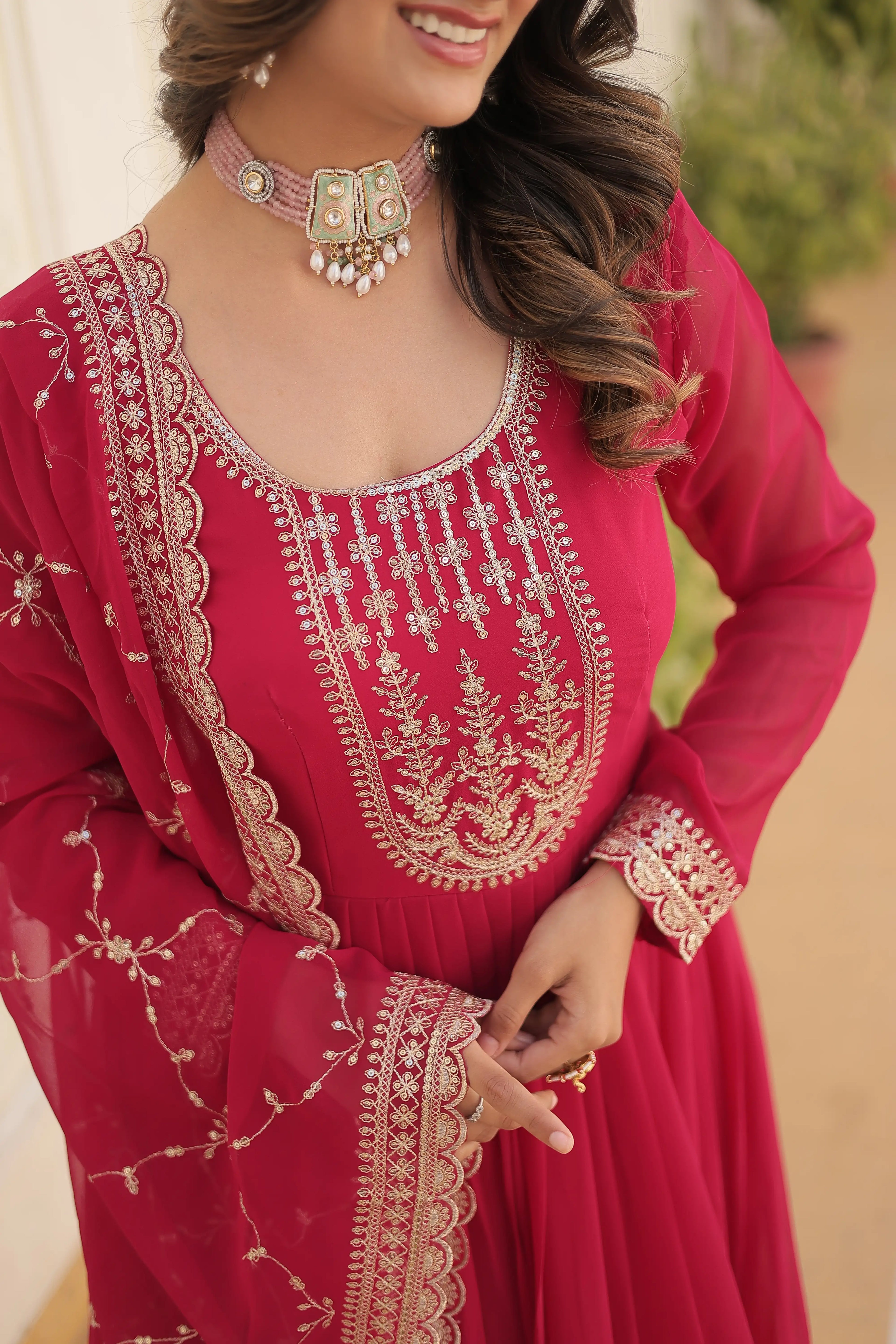 Pink Faux Blooming Sequins Embroidered Gown with Matching Dupatta – Festive & Party Wear 2024