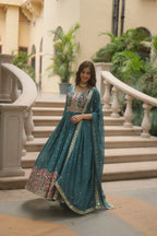Rama Faux Georgette Sequins Embroidered Kurti with Sharara & Dupatta Set