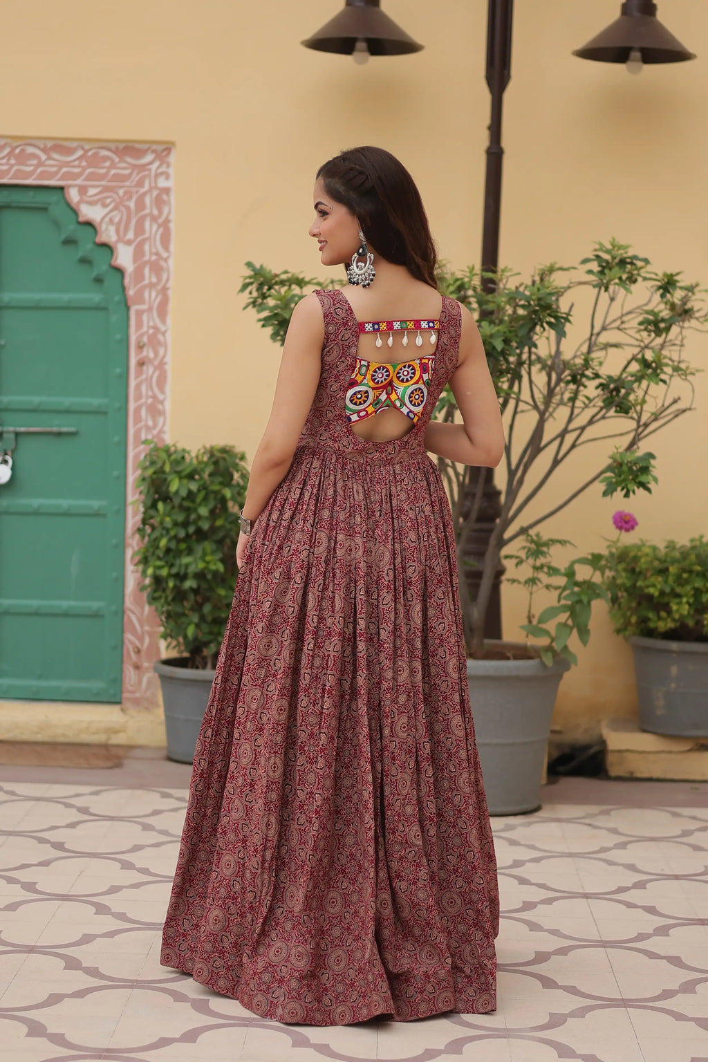 Maroon Faux Georgette Designer Gown – Fully Flared Elegant Party & Wedding Set