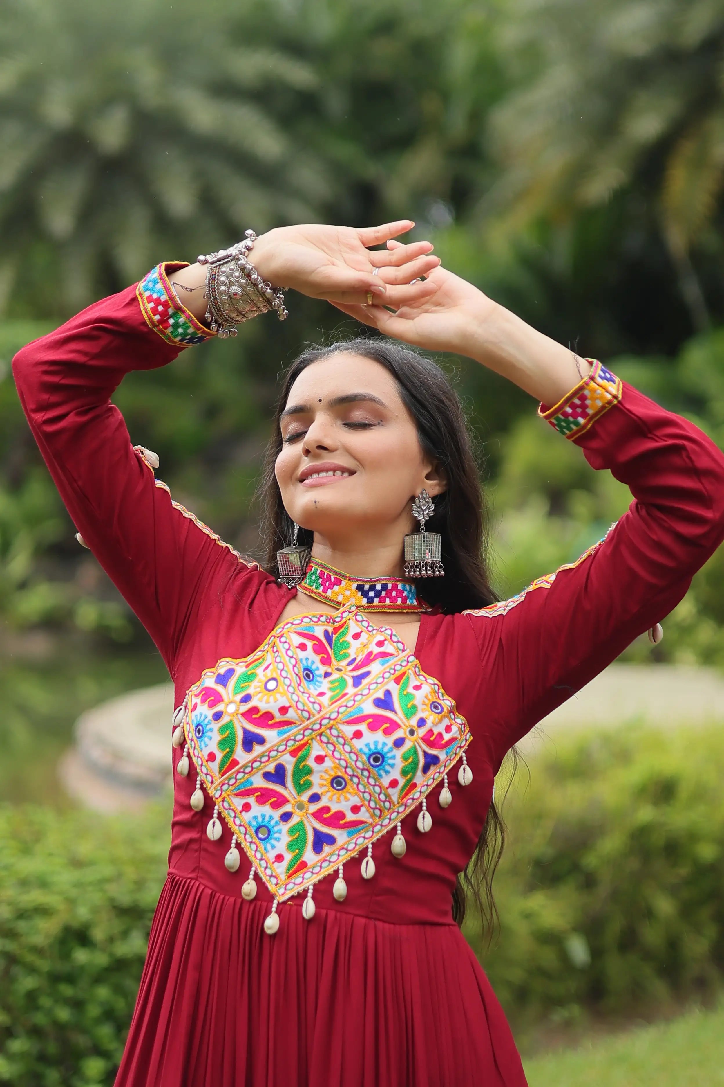 Maroon Reyon Partywear Gown with Kutchi Gamthi Work