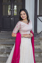 White Vichitra Silk Lehenga Choli with Red Blouse | Sequins & Thread Embroidery | Bridesmaid & Wedding Wear