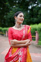 Yellow Dola Silk Lehenga Choli with Vibrant Red Blouse | Bandhej & Ajarakh Print | Wedding & Festive Wear