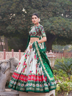 [Lehenga Color] Tussar Silk Lehenga Choli with [Blouse Color] Blouse | Patola Print & Foil Work | Wedding & Festive Wear