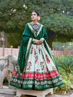 [Lehenga Color] Tussar Silk Lehenga Choli with [Blouse Color] Blouse | Patola Print & Foil Work | Wedding & Festive Wear