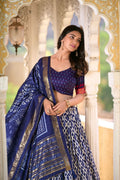 Full Royal Blue Tussar Silk Lehenga Choli with Matching Royal Blue Blouse | Patola Print & Foil Work | Wedding & Festive Wear