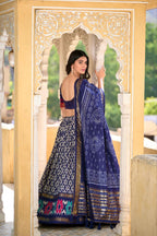 Full Royal Blue Tussar Silk Lehenga Choli with Matching Royal Blue Blouse | Patola Print & Foil Work | Wedding & Festive Wear