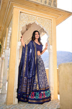 Full Royal Blue Tussar Silk Lehenga Choli with Matching Royal Blue Blouse | Patola Print & Foil Work | Wedding & Festive Wear