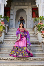Purple Tussar Silk Lehenga Choli with Baby Pink Blouse | Kalamkari & Foil Work | Wedding & Festive Wear