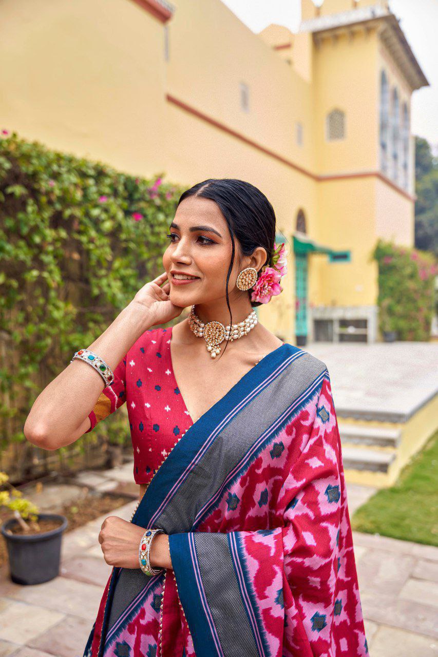 Royal Blue Dola Silk Lehenga Choli with Red Blouse | Patola Print & Foil Work | Wedding & Festive Wear