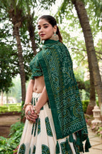 White Dola Silk Lehenga Choli with Forest Green Blouse | Bandhej & Patola Print | Wedding & Festive Wear