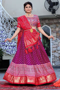 Purple Tussar Silk Lehenga Choli with Red Blouse | Patola Print & Foil Work | Wedding & Festive Wear